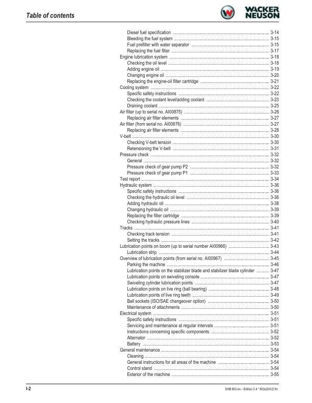 Wacker Neuson 803 Track Excavator Service Manual sample page from service manual