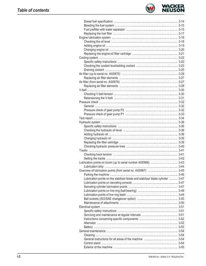 Wacker Neuson 803 Track Excavator Service Manual sample page from service manual