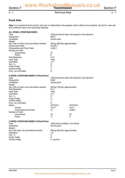 JCB 3CX 4CX 214e 214 215 217 Backhoe Loader Service Manual sample page with service data and tables