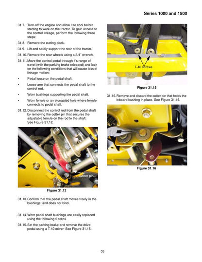 Cub Cadet 1000 1500 Tractor Service Manual sample page with service data and tables