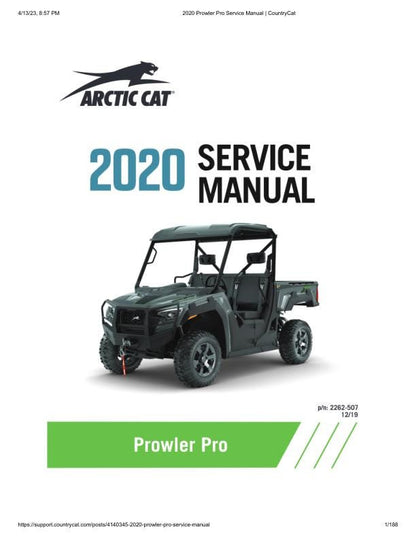 Arctic Cat Prowler Pro UTV Service Manual factory service manual title page