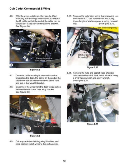 Cub Cadet Z Wing Mower Service Manual sample page showing repair procedures