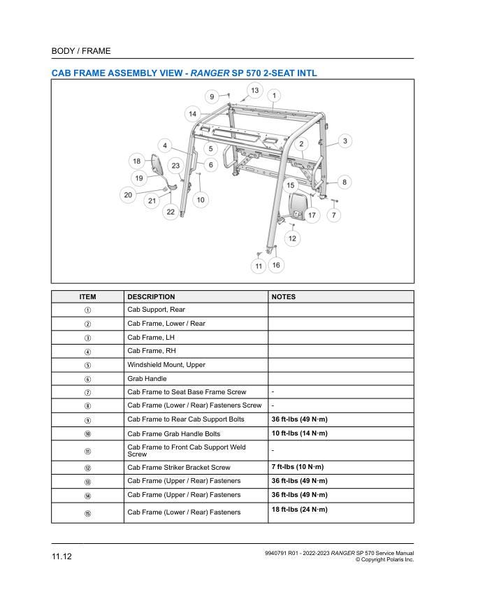 Polaris Ranger SP 570 UTV Service Manual sample page showing schematics and diagrams