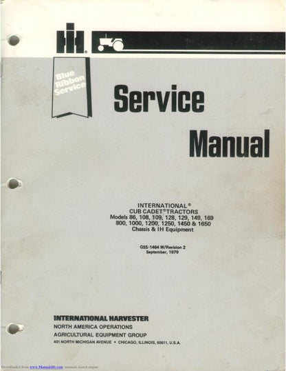 Cub Cadet 86-1650 Tractor Service Manual factory service manual title page