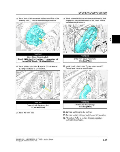 Polaris RZR Pro XP UTV Service Manual sample page with technical illustrations