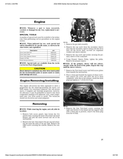 Arctic Cat Thundercat ZR 9000 Snowmobile Service Manual sample page with diagrams and specifications
