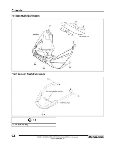 Polaris RUSH 600 800 Snowmobile Service Manual sample page with technical illustrations