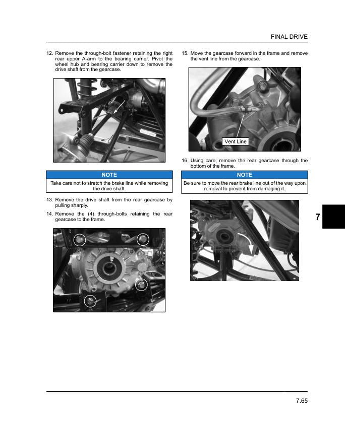 Polaris Sportsman XP 850 1000 ATV Service Manual sample page with service data and tables