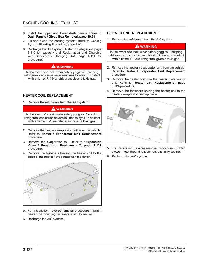Polaris RANGER XP/XP Crew 1000 UTV Service Manual sample page with service data and tables