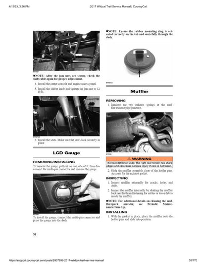 Arctic Cat Wildcat Trail UTV Service Manual sample page with diagrams and specifications