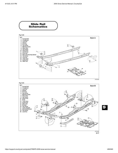 Arctic Cat Bearcat Pantera Thundercat Z ZR ZL Snowmobile Service sample page with service data and tables