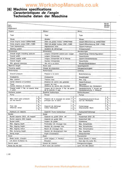 Kubota KH 36 41 51 61 66 91 101 151 Excavator Service Manual table of contents