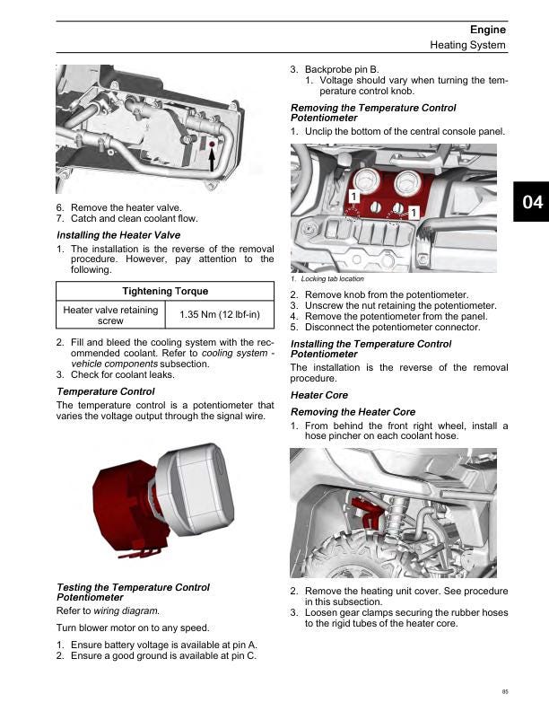 Can-Am Defender Traxter HD9 900 UTV Service Manual sample page with diagrams and specifications