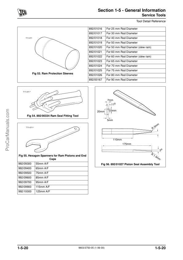 JCB 535 540 550 Loadall Service Manual sample page with diagrams and specifications