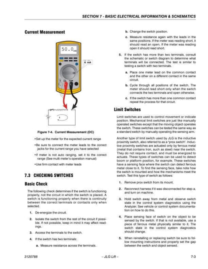 JLG400S 460SJ Telescopic Boom Lift Service Manual sample page showing schematics and diagrams