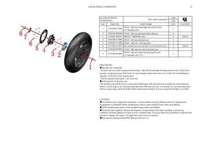 Zontes ZT350 GK R S T Euro XV X Motorcycle Service Manual sample page with diagrams and specifications
