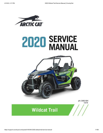 Arctic Cat Wildcat Trail UTV Service Manual factory service manual title page