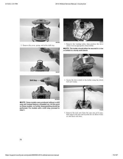 Arctic Cat Wildcat X 4X UTV Service Manual sample page showing repair procedures