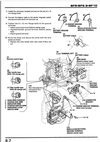 Honda BF8D BF9.9D BF10D Outboard Service Manual sample page with diagrams and specifications