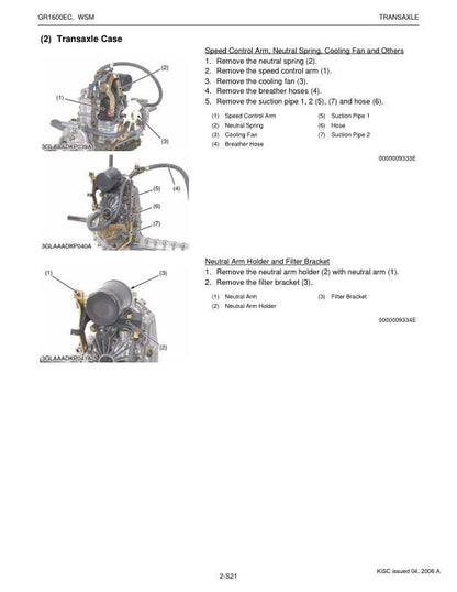 Kubota GR 1600 EC Mower Service Manual sample page with service data and tables