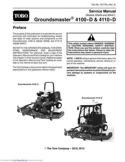 Toro Groundsmaster 4100 4110 D Mower Service Manual factory service manual title page