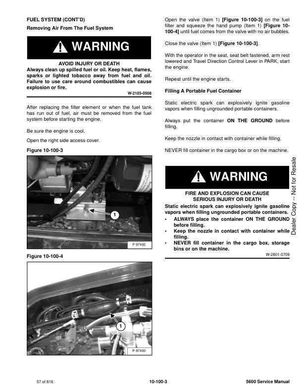 Bobcat Toolcat 5600 Utility Work Machine Service Manual table of contents