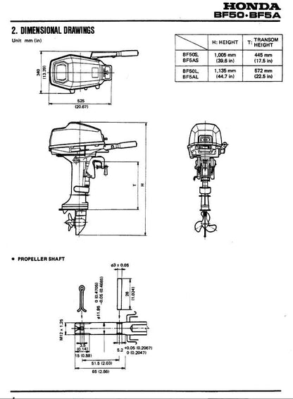Honda BF5A Outboard Service Manual table of contents