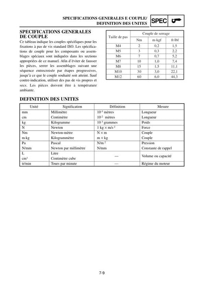 Yamaha EF 2000 Generator Service Manual sample page with service data and tables