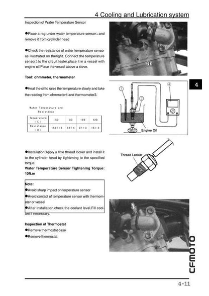 CFMOTO CF500-5 CF500-5A Service Manual sample page with diagrams and specifications