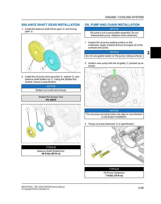 Polaris RZR 200 UTV Service Manual sample page with diagrams and specifications