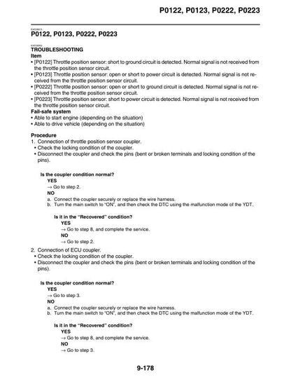 Yamaha Tracer 9 GT Motorcycle Service Manual sample page showing repair procedures