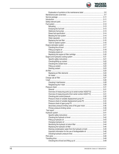 Wacker Neuson 28Z3 Track Excavator Service Manual sample page from service manual