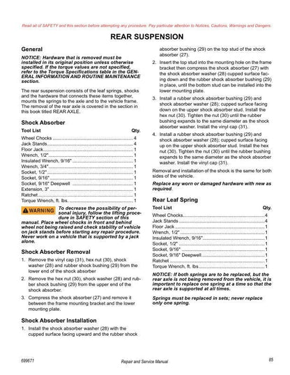 Tracker OX 400 UTV Service Manual sample page showing repair procedures