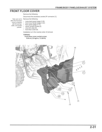 Honda Pioneer SXS 1000 UTV Service Manual sample page from service manual