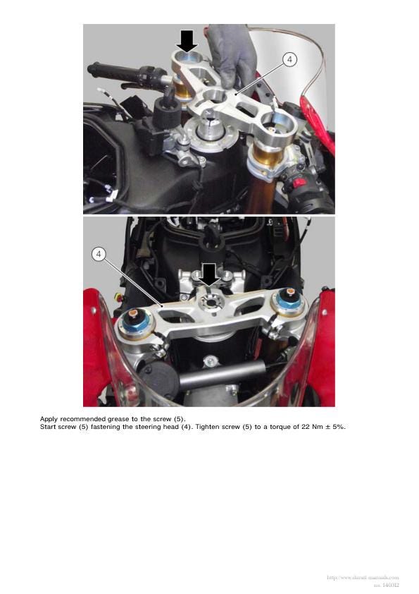 Ducati Panigale S Tricolore 1199 Motorcycle Service Manual sample page showing repair procedures