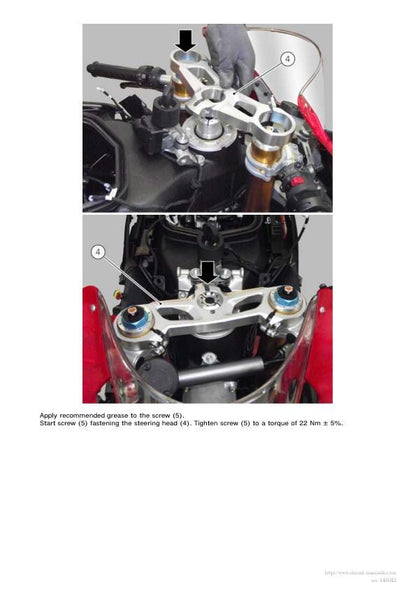 Ducati Panigale S Tricolore 1199 Motorcycle Service Manual sample page showing repair procedures
