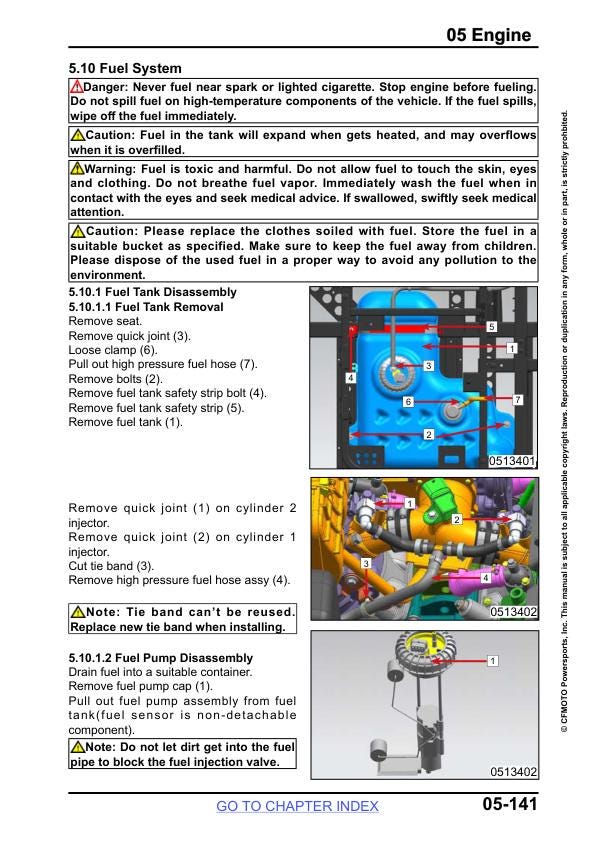 CFMOTO UFORCE 1000 UTV Service Manual sample page with technical illustrations