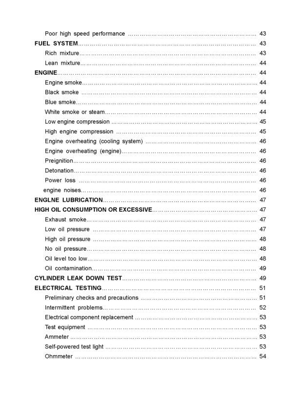 HiSun HS700 HS600 HS500 UTV Service Manual table of contents