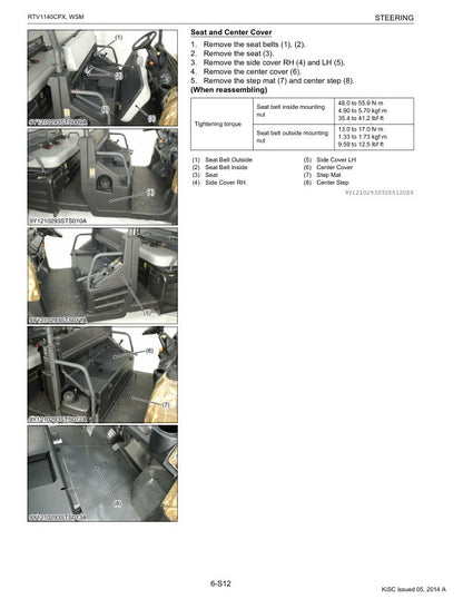 Kubota RTV1140CPX Utility Vehicle Service Manual sample page with technical illustrations