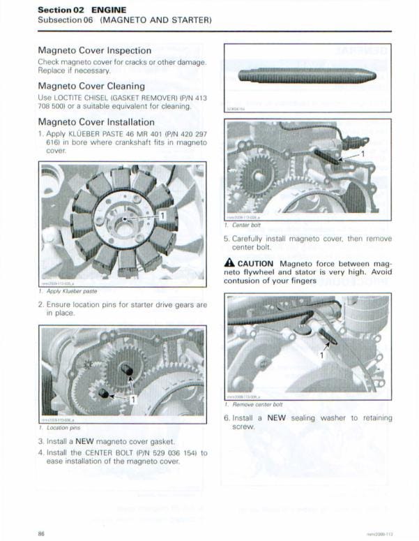Skidoo REV 1200 GTX GSX MXZ Snowmobile Service Manual table of contents