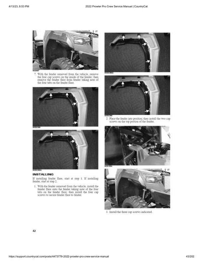 Arctic Cat Prowler Pro CREW UTV Service Manual sample page showing repair procedures