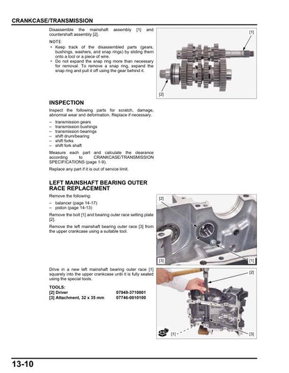 Honda Rebel CMX 500 Motorcycle Service Manual sample page with service data and tables