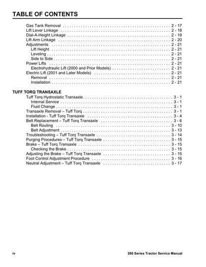 Toro 260 264 265 267 268 269 270 Tractor Service Manual sample page from service manual