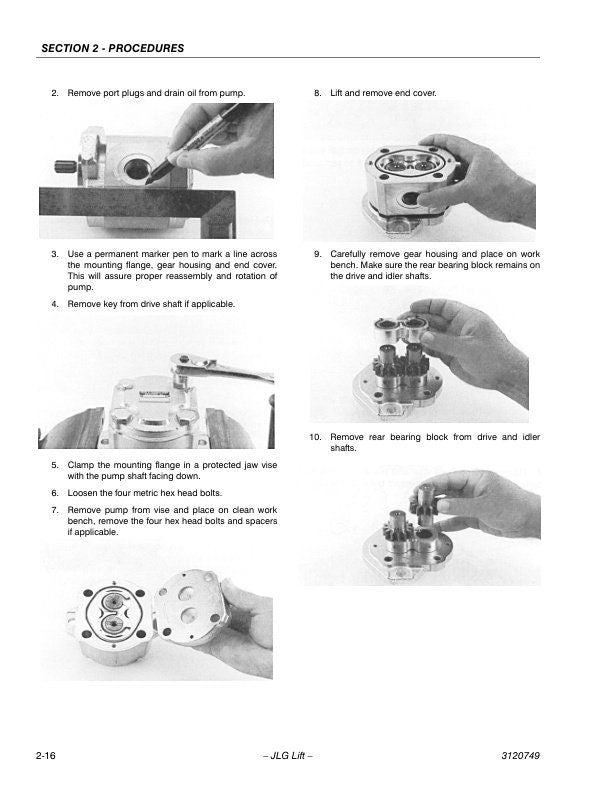 JLG 450A 450AJ Articulated Boom Lift Service Manual sample page showing repair procedures
