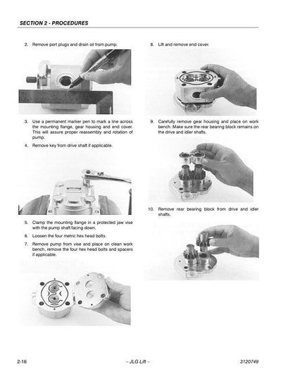 JLG 450A 450AJ Articulated Boom Lift Service Manual sample page showing repair procedures