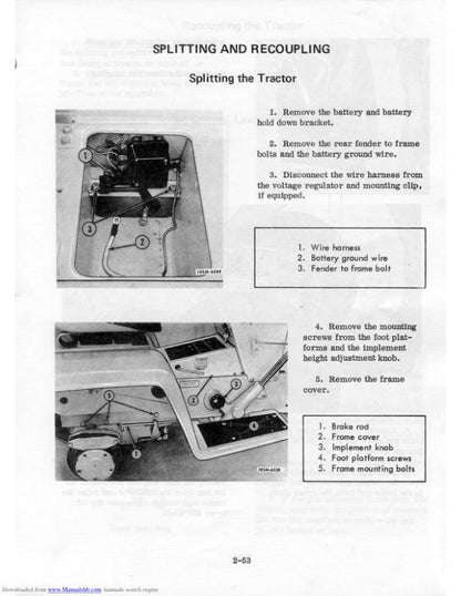 Cub Cadet 86-1650 Tractor Service Manual sample page with service data and tables