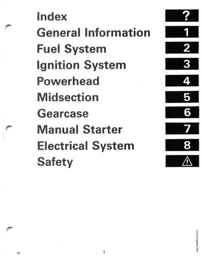 Johnson Evinrude 2 - 8 HP Outboard Service Manual table of contents