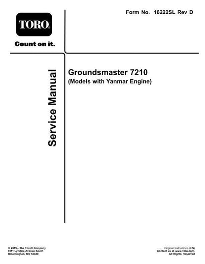 Toro Groundsmaster 7210 Mower Service Manual factory service manual title page