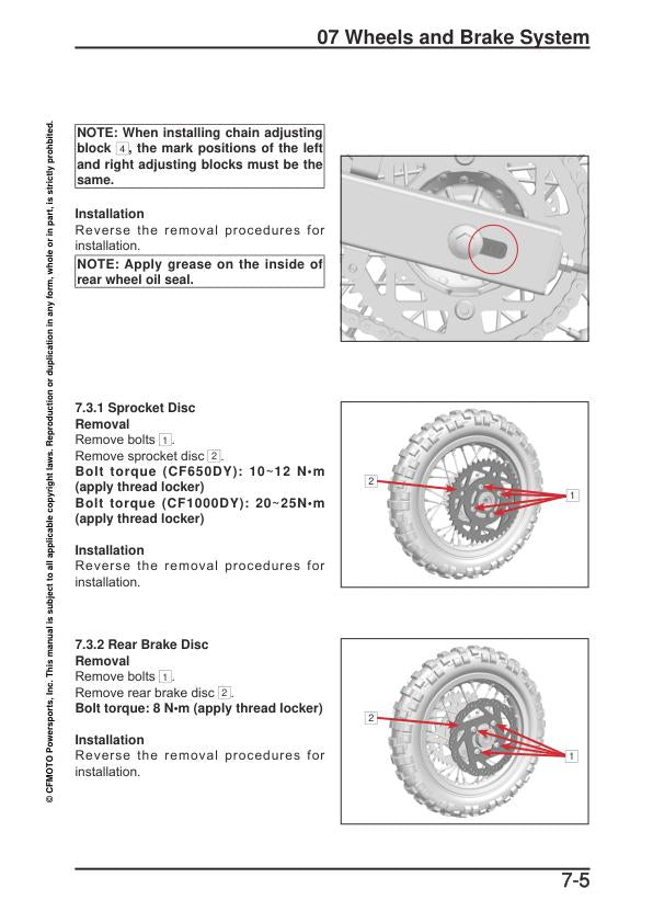 CFMOTO CFX 2E 5E Electric Service Manual sample page showing repair procedures
