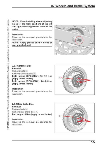 CFMOTO CFX 2E 5E Electric Service Manual sample page showing repair procedures